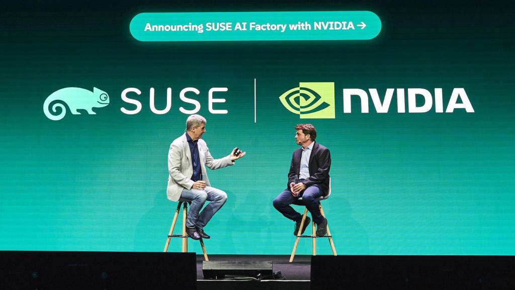 Dirk-Peter van Leeuwen, CEO de SUSE, y John Fanelli, vicepresidente de Software Empresarial de NVIDIA.