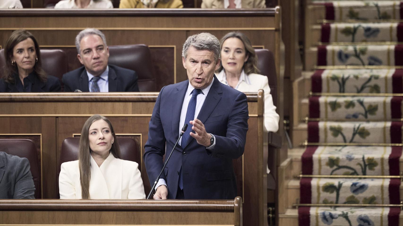 El líder del PP, Núñez Feijóo, interviene durante la sesión de control al Gobierno, este miércoles en el Congreso.