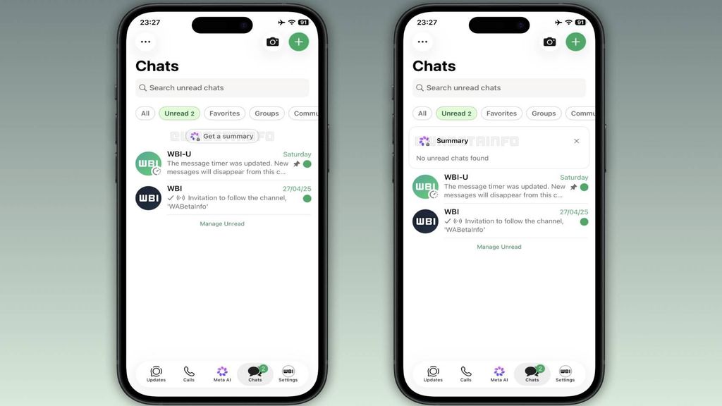 Los  resúmenes de IA para mensajes no leídos en chats múltiples en WhatsApp.