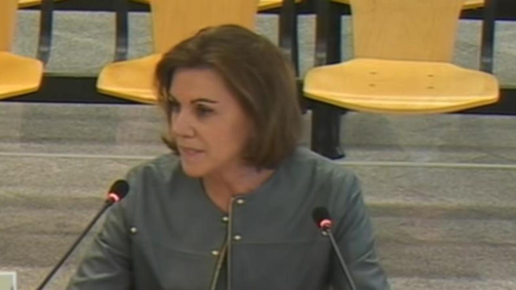 La exministra María Dolores de Cospedal durante su declaración como testigo en la Audiencia Nacional.