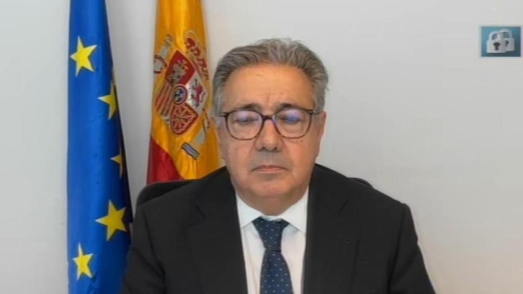 El exministro Juan Ignacio Zoido durante su declaración por videollamada ante la Audiencia Nacional.