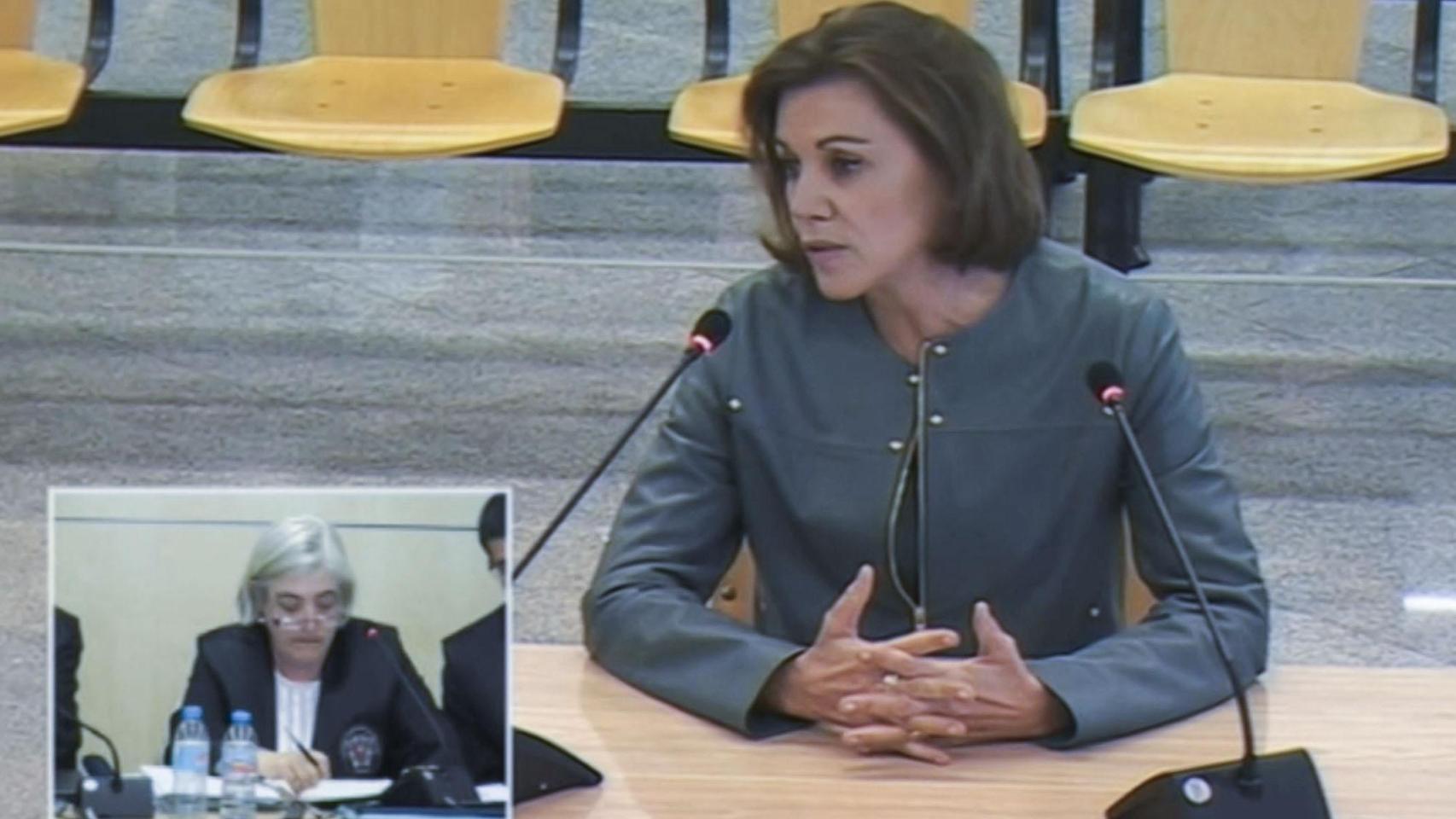 Captura de la señal de vídeo de la Audiencia Nacional de la declaración como testigo de María Dolores de Cospedal.