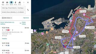Imagen de la ruta recomendada de Vitrasa en Google Maps