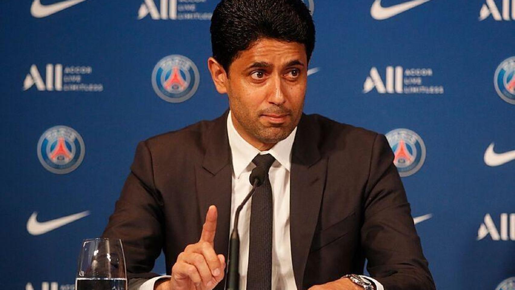 Nasser Al-Khelaifi, en una rueda de prensa del PSG.
