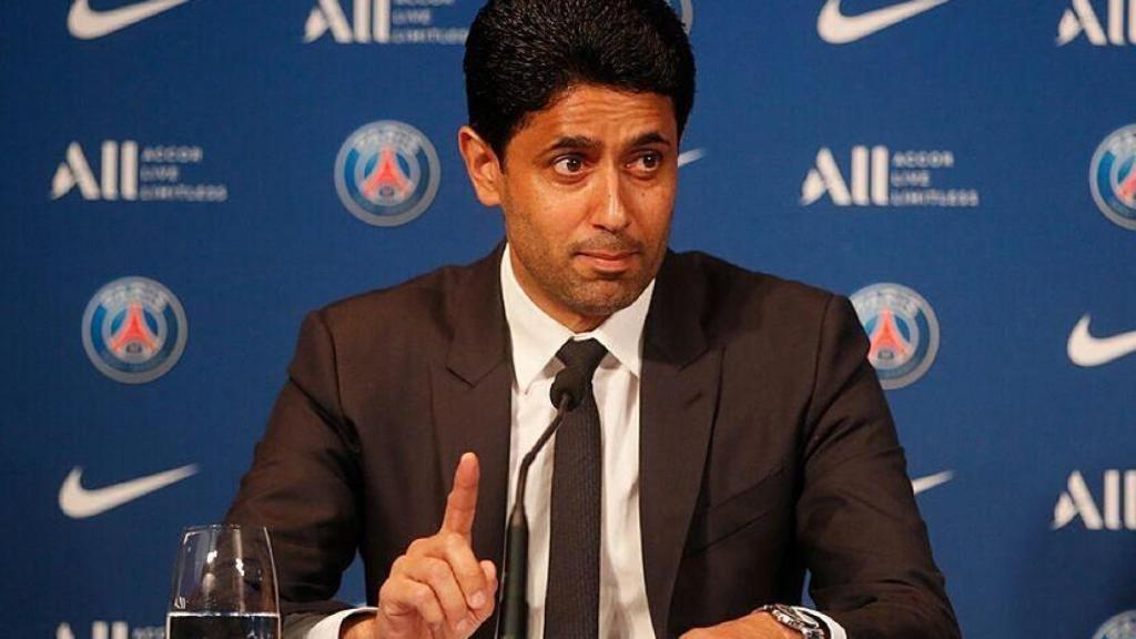 Nasser Al-Khelaifi, en una rueda de prensa del PSG.