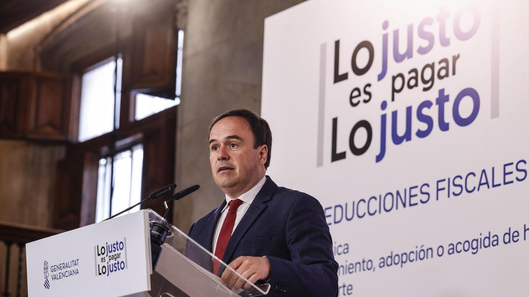 El presidente de la Generalitat valenciana, Juanfran Pérez Llorca, durante la presentación de la campaña de la Renta 2025. Rober Solsona / Europa Press