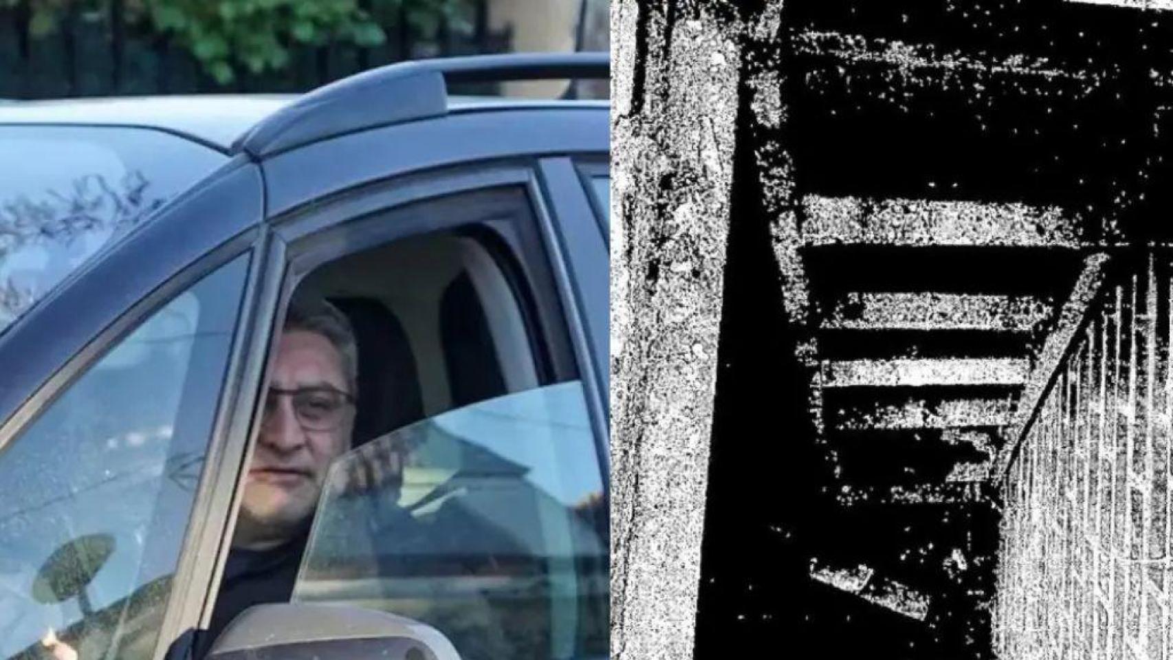 A la izquierda, Óscar Sanz llegando al chalet para su registro. A la derecha, fotografía del zulo hallado en la vivienda de Traspinedo