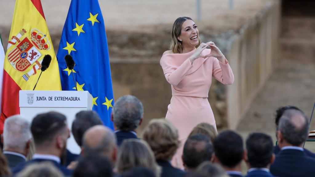 María Guardiola este viernes en la toma posesión como presidenta de la Junta de Extremadura.