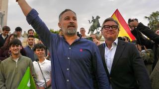Santiago Abascal, en el mitin de Cádiz este viernes.