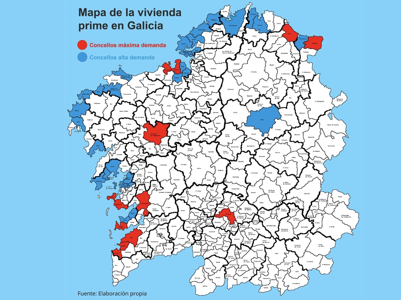 Mapa de la vivienda prime en Galicia.