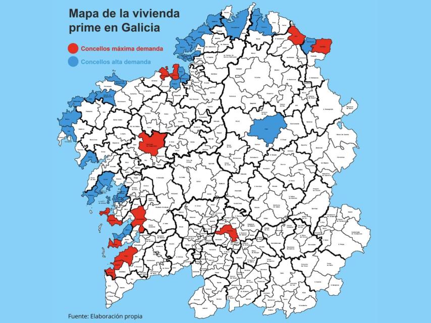 Mapa de la vivienda prime en Galicia.