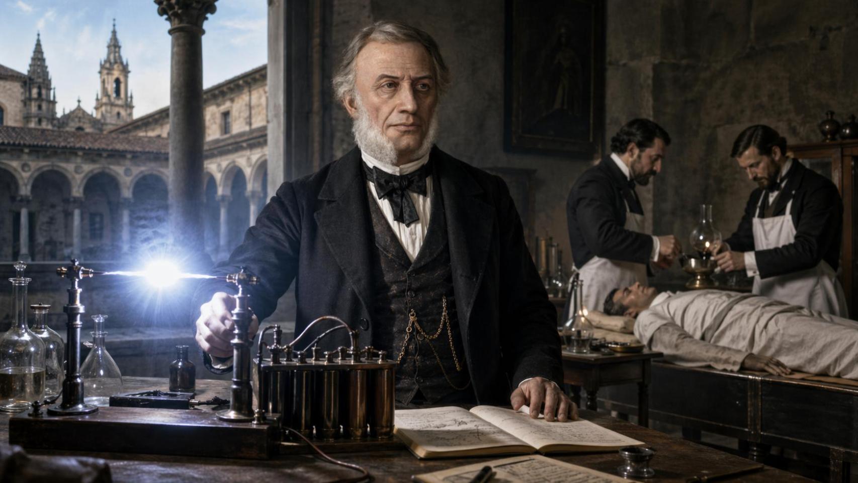 Recreación artística de Antonio Casares en su laboratorio. Iván Fernández Amil  