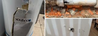 Efectos de la inundación en un edificio de Matogrande, en A Coruña.