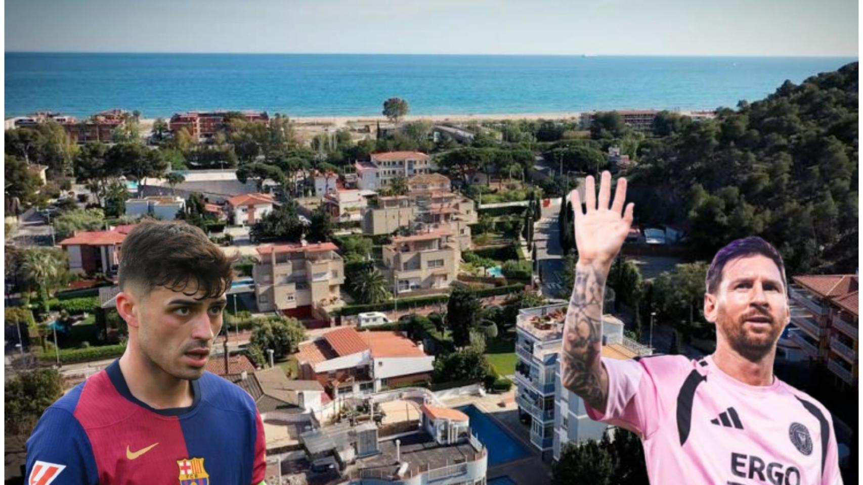 Montaje de Pedri y Messi en el barrio de Bellamar.