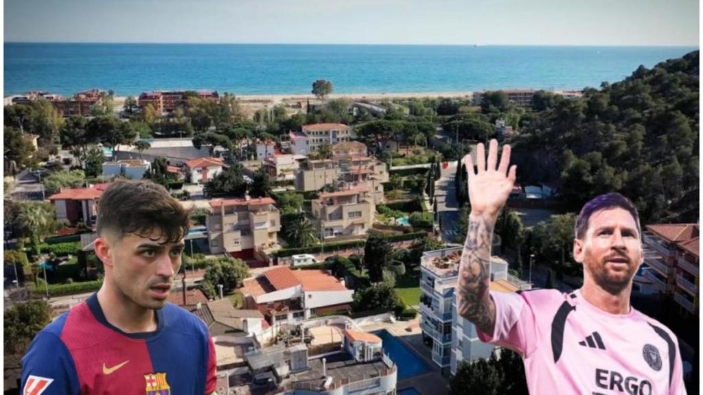 Montaje de Pedri y Messi en el barrio de Bellamar.