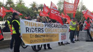Protesta de los trabajadores de Glovo en A Coruña.