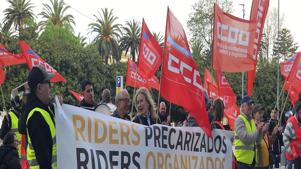 Protesta de los trabajadores de Glovo en A Coruña el pasado mes de abril.