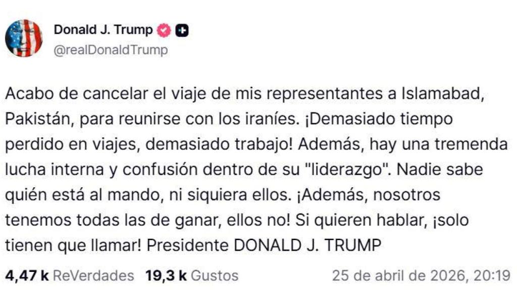 Donald Trump emitió un comunicado este sábado a través de su perfil en Truth Social.