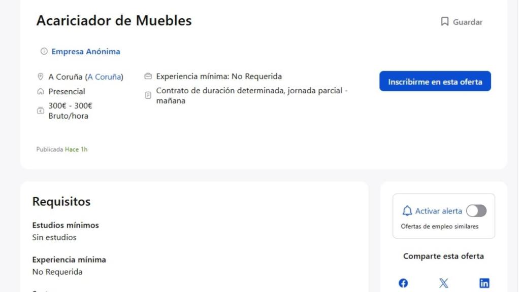 Captura de pantalla de la oferta en Infojobs.