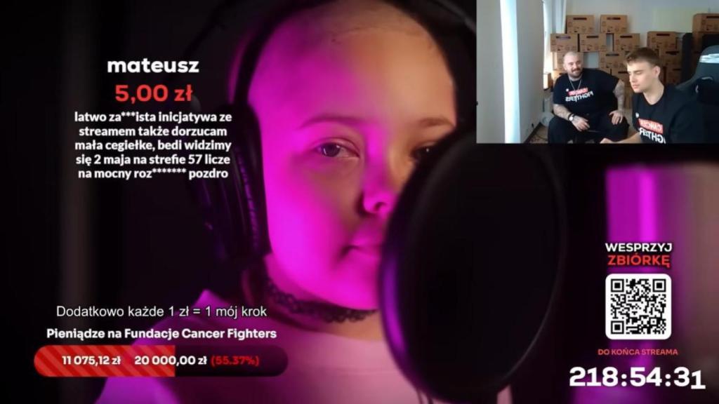 Un frame del directo de YouTube en el que el influencer Piotr Hancke recaudó dinero para niños con cánccer.