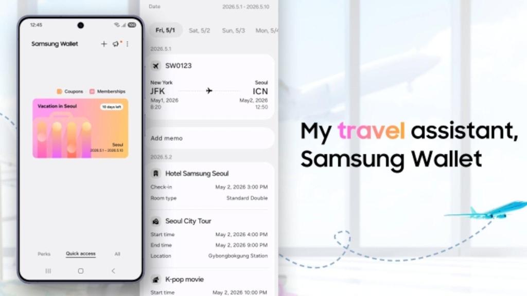 Trips es la nueva función de Samsung Wallet para viajes