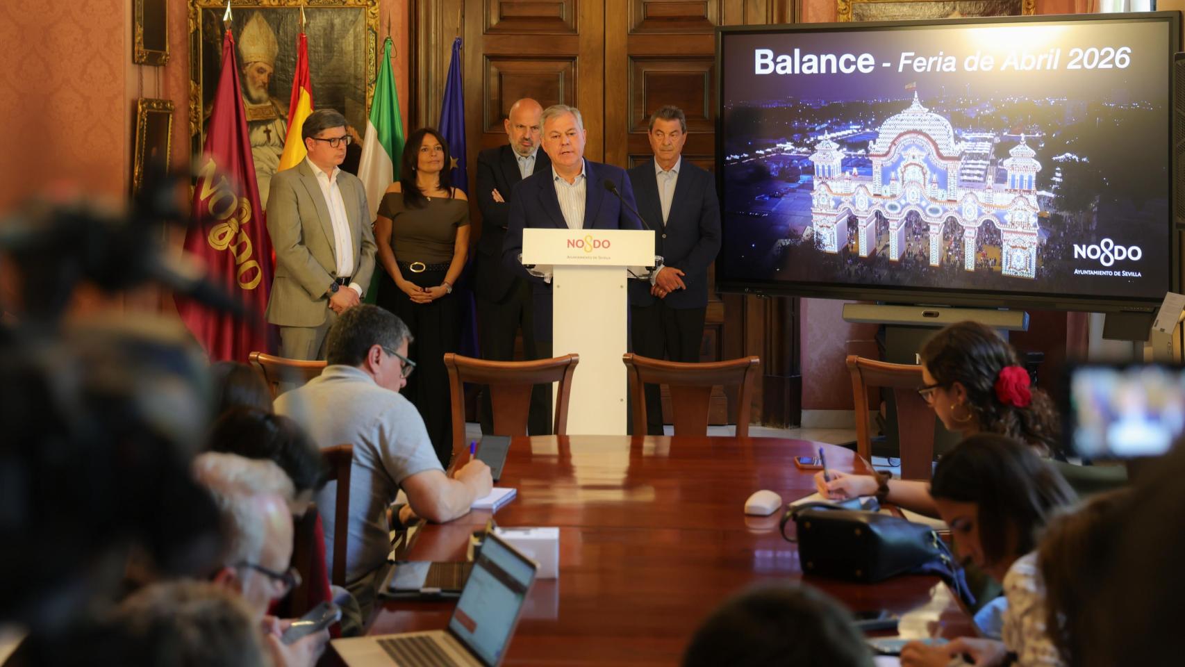 El alcalde de Sevilla, José Luis Sanz, en el balance de la Feria de Abril de 2026.