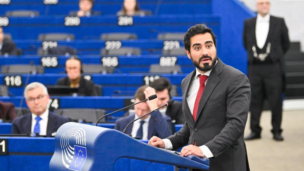 Alvise Pérez, durante una intervención en el pleno de la Eurocámara en Estrasburgo