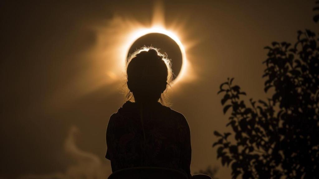 Una niña observa un eclipse solar