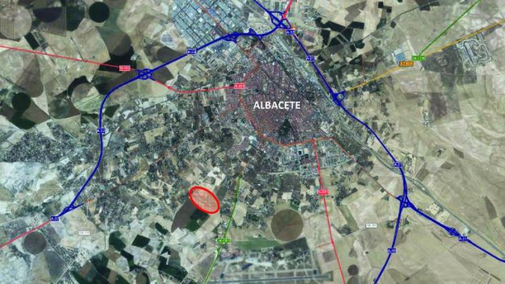 Ubicación del suelo no urbanizable que sale a subasta en Albacete.