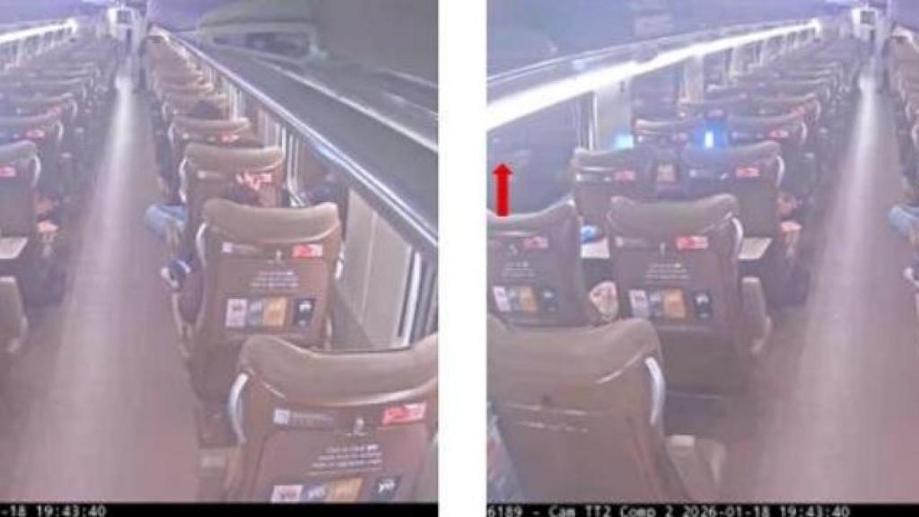 Interior del vagón 2 del tren Iryo cuando se cruza con el tren Alvia a las 19:43:40 horas.