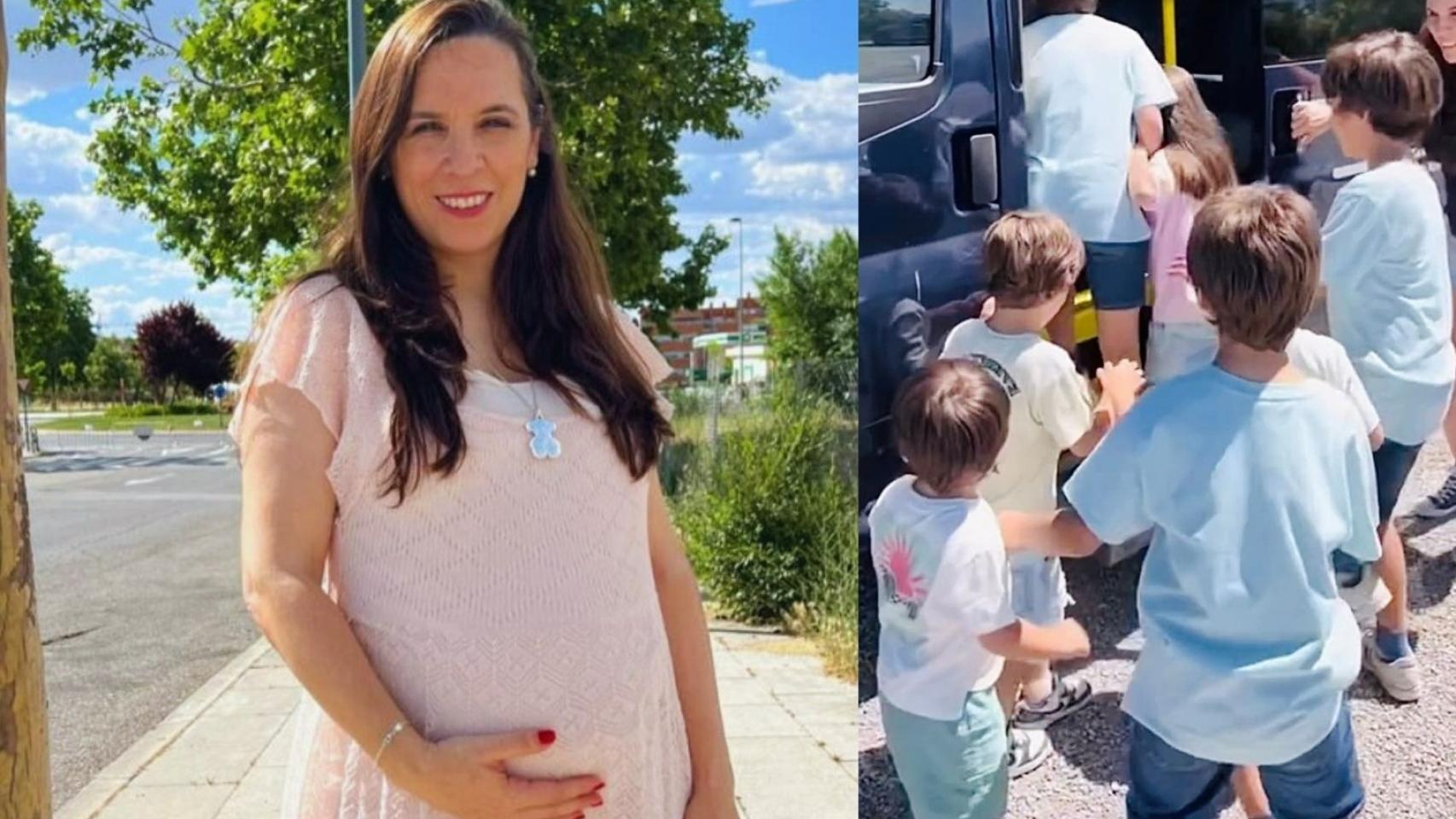 Ana Iglesias y sus hijos en uno de sus minibuses.