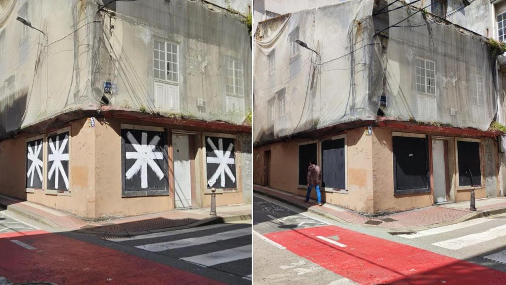 Asteriscos borrados en la calle del Orzán.