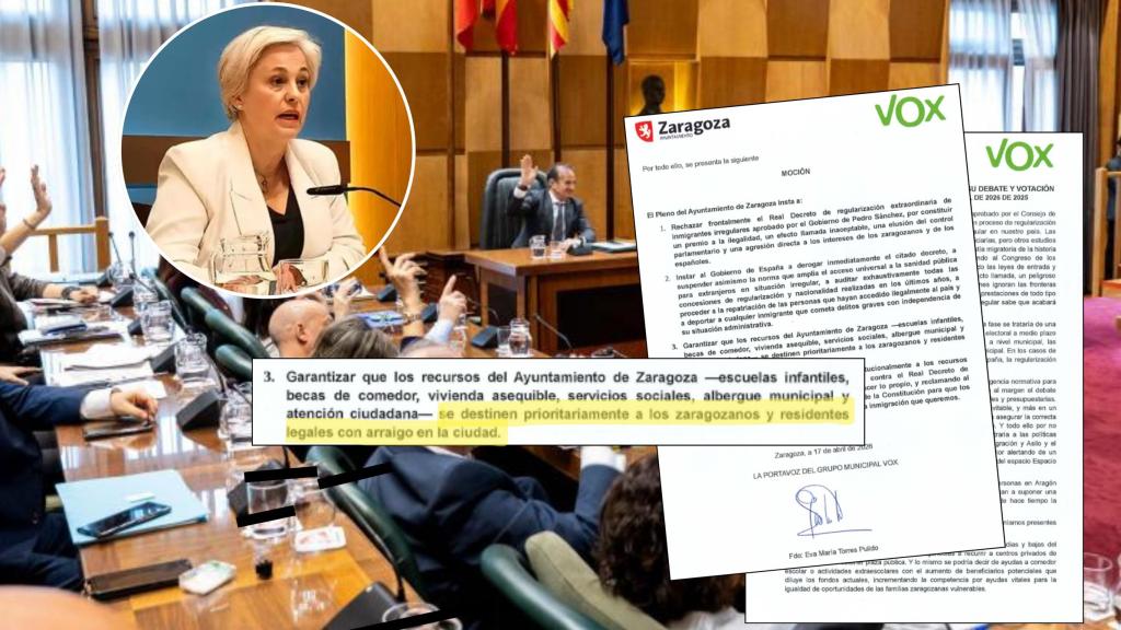 Marisa Gaspar, con el salón de plenos de fondo y la moción de Vox.