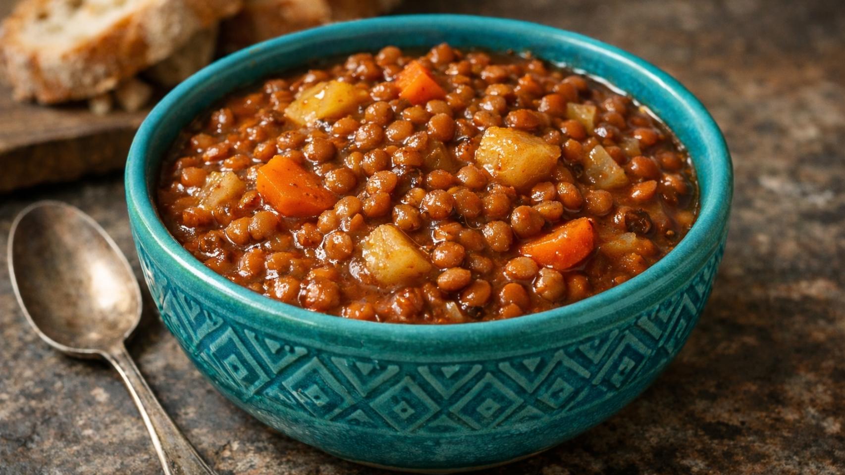 Un bol de lentejas con verduras