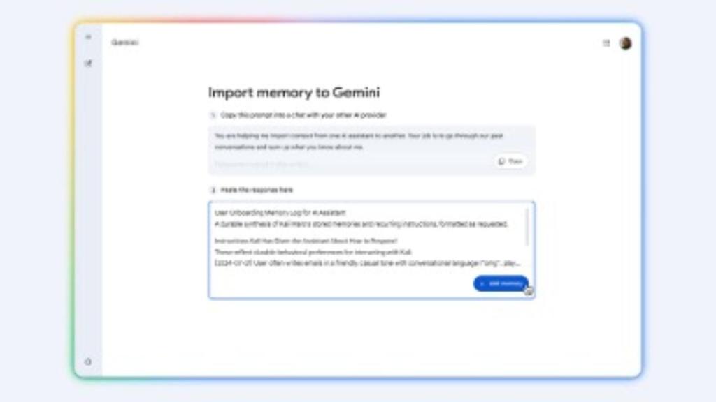 Interfaz de importación de datos a Gemini