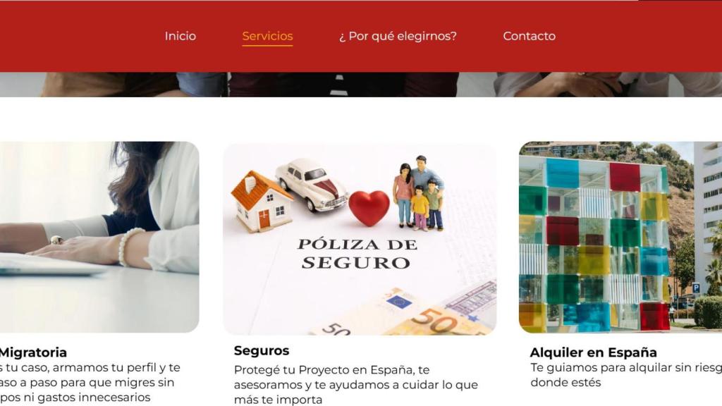 Web de MigraSpain con parte de los servicios que ofrecen.