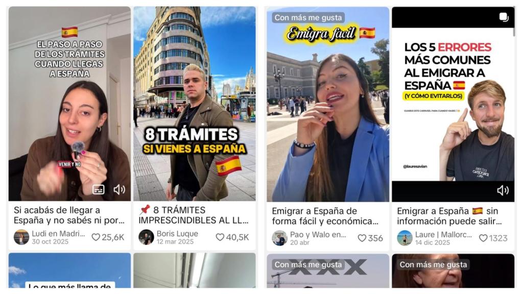 Vídeos en Tiktok en los que se llama a migrar a España.