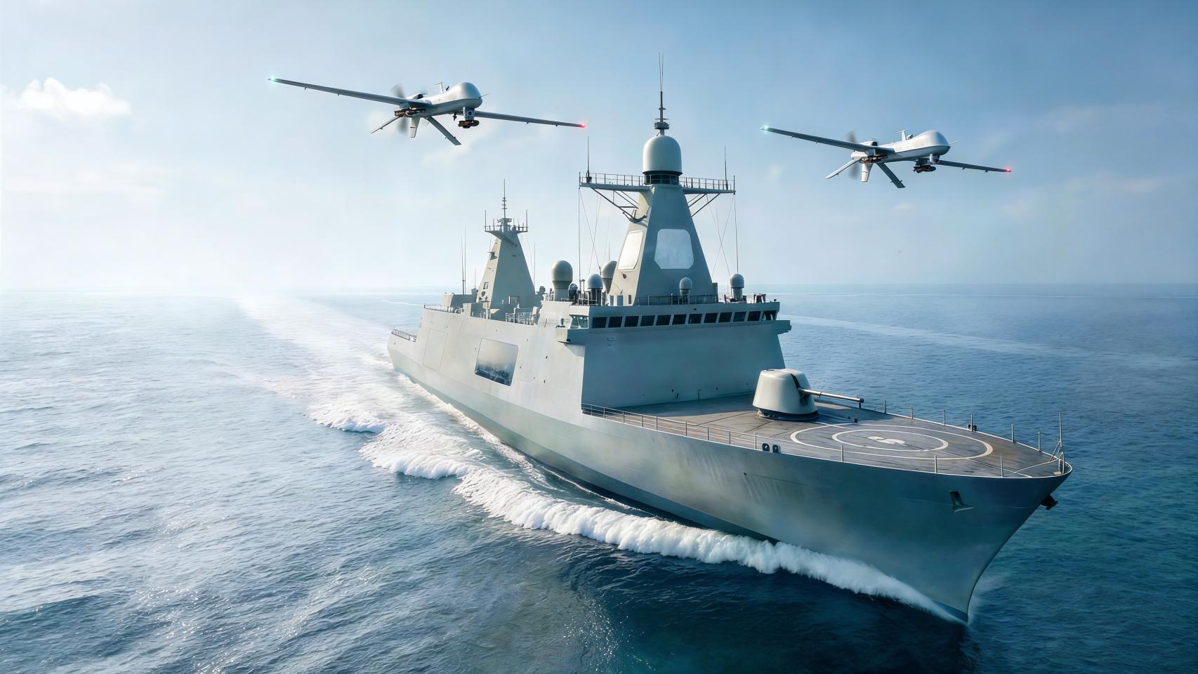 Ilustración de un buque militar utilizando el radar multibanda 4D