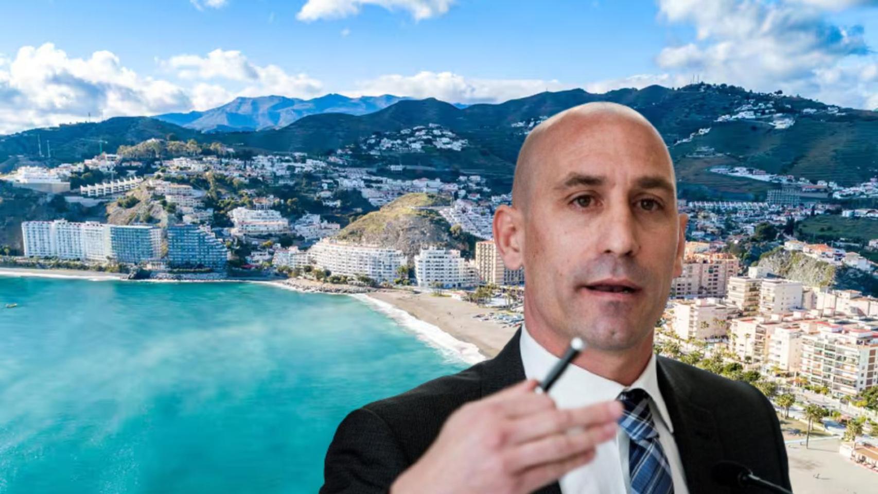 Luis Rubiales en un fotomontaje con su pueblo.