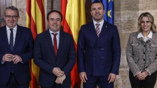 Juanfran Pérez Llorca, junto a los tres presidentes provinciales, en una reunión del pasado enero. Rober Solsona / EP