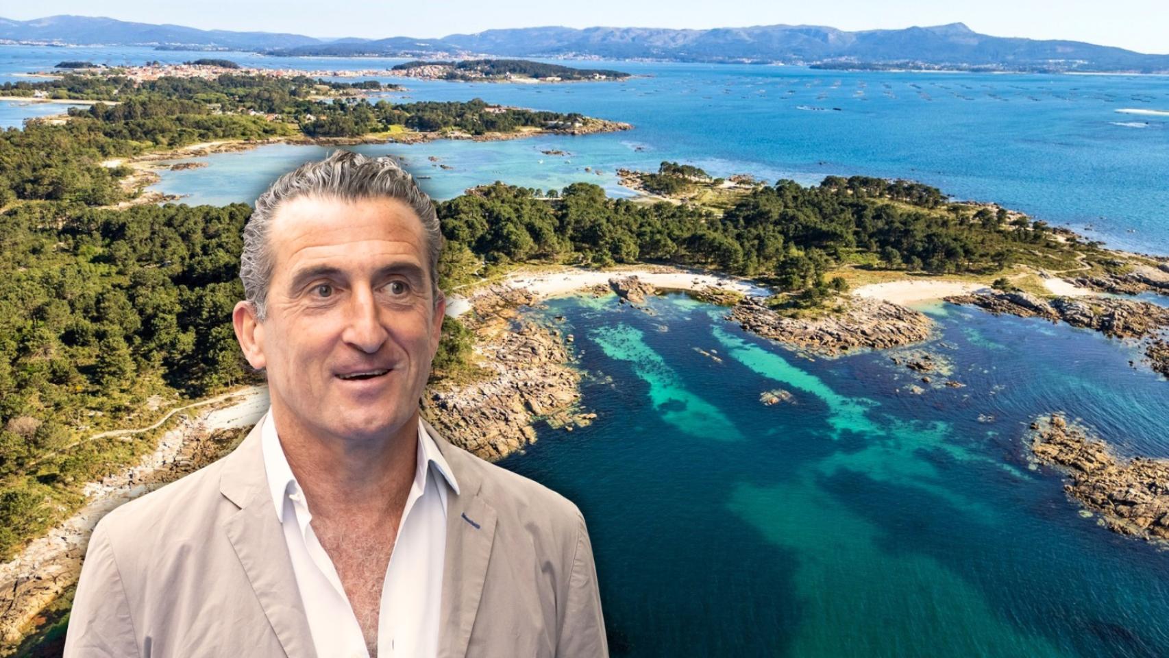 Luis Zahera y el Parque Natural de Carreirón, en Illa de Arousa, en un montaje de elaboración propia.