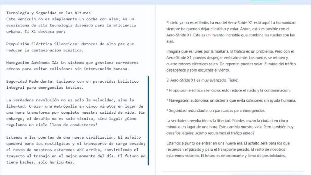 Texto generado por IA a la izquierda y texto humanizado por la IA a la derecha