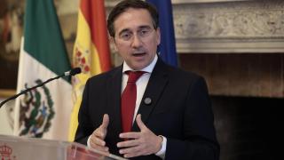 José Manuel Albares durante una rueda de prensa en Ciudad de México.