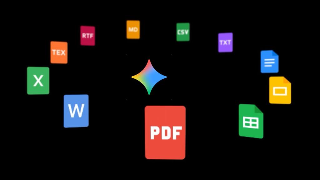 Logo de Gemini con iconos de diferentes extensiones de archivos