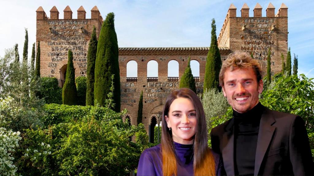 Montaje Antoine Griezmann y Erika Choperena y el palacio de Toledo donde se casaron.