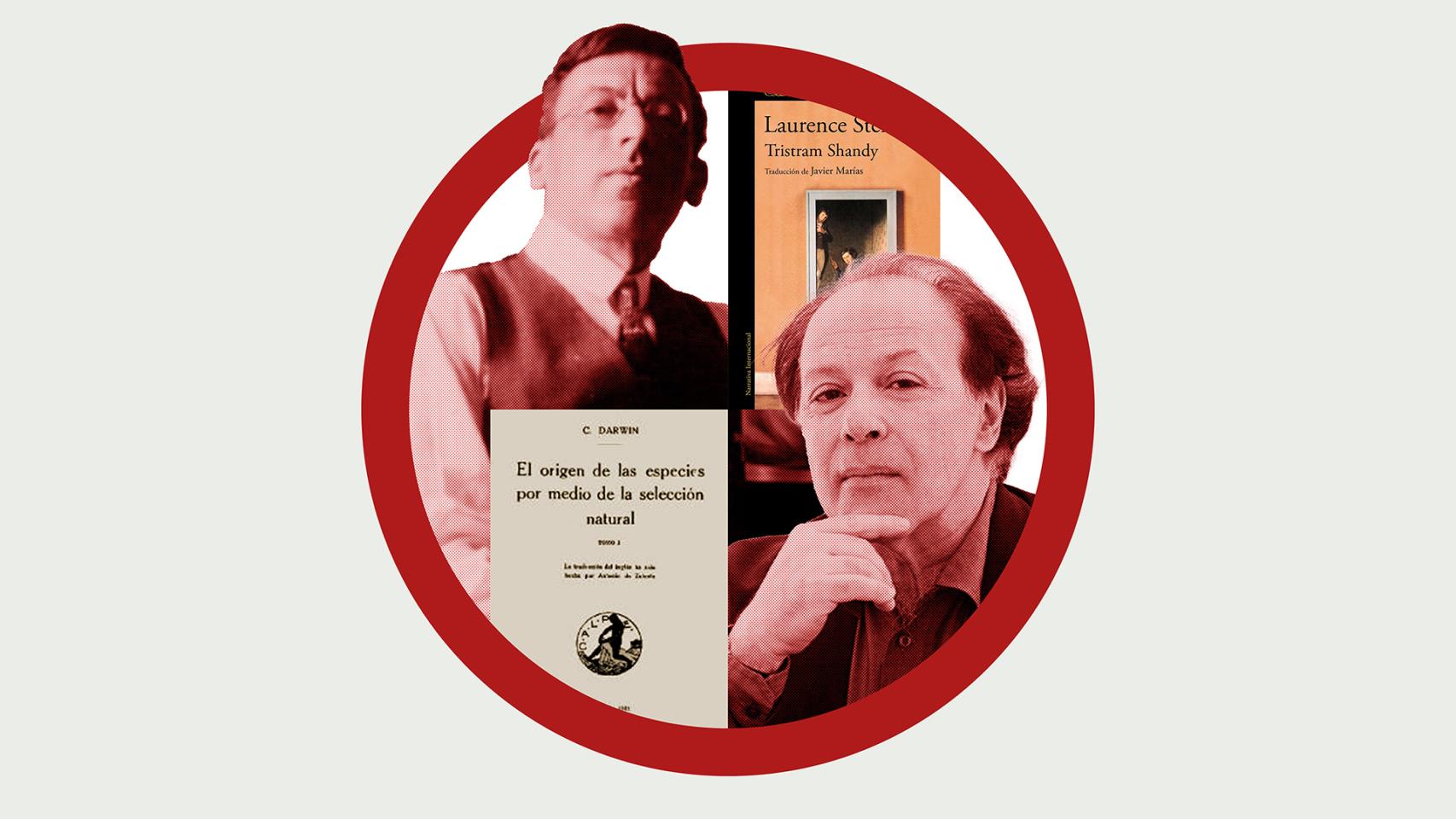 El biólogo Antonio de Zulueta (izquierda) tradujo 'El origen de las especies', mientras Javier Marías (derecha) dejó traducciones como la nada fácil 'Tristram Shandy'. Diseño: Rubén Vique