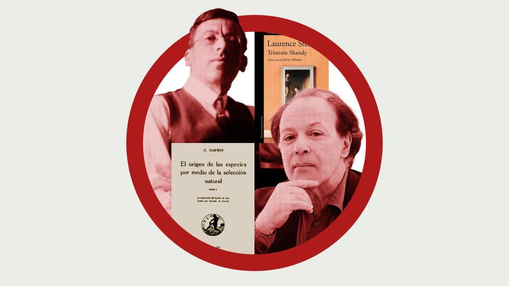 El biólogo Antonio de Zulueta (izquierda) tradujo 'El origen de las especies', mientras Javier Marías (derecha) dejó traducciones como la nada fácil 'Tristram Shandy'. Diseño: Rubén Vique