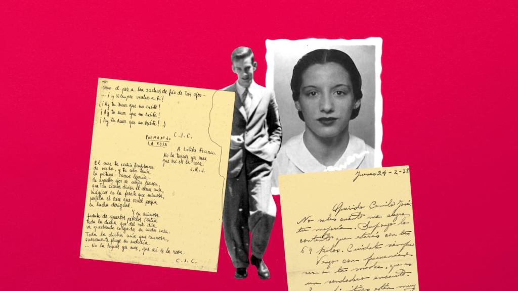 Poema incluido en una carta de Cela a Dolores Franco y manuscrito de una misiva dirigida a Cela el 24 de febrero de 1938. Diseño: Rubén Vique