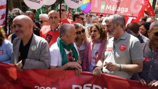 Unai Sordo, Pepe Álvarez, Yolanda Díaz y María Jesús Montero, en la manifestación del 1 de Mayo en Málaga.