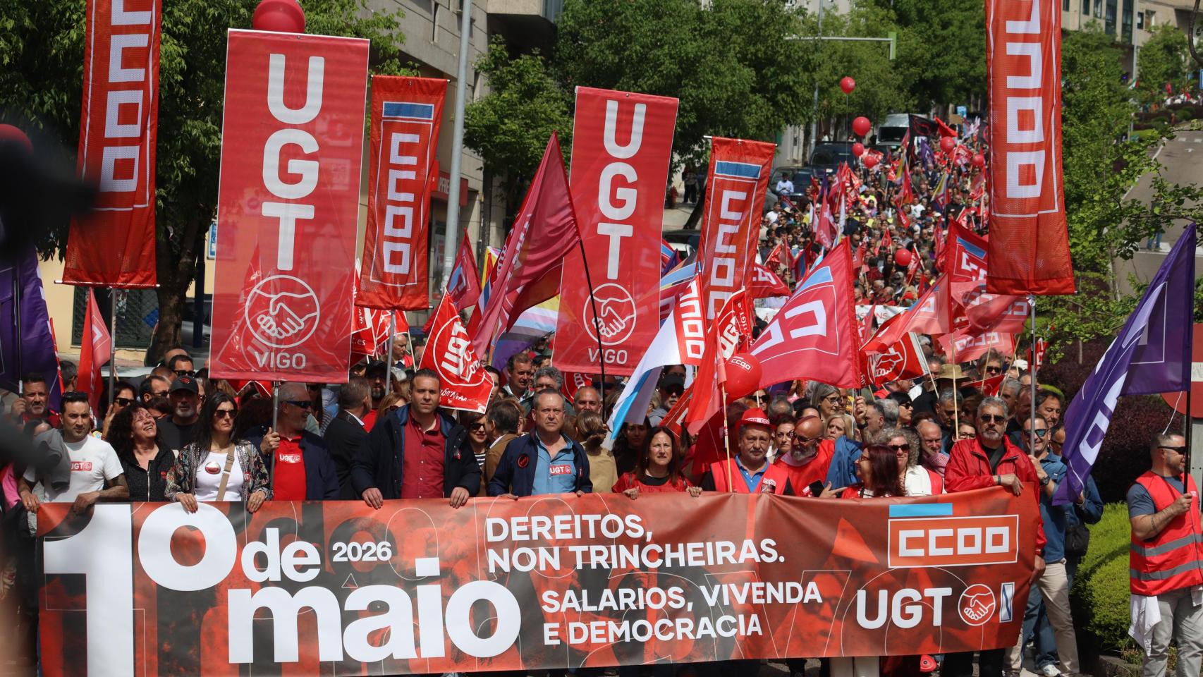 Manifestación de CCOO y UGT en Vigo por el Primero de Mayo, Día del Trabajador, de 2026